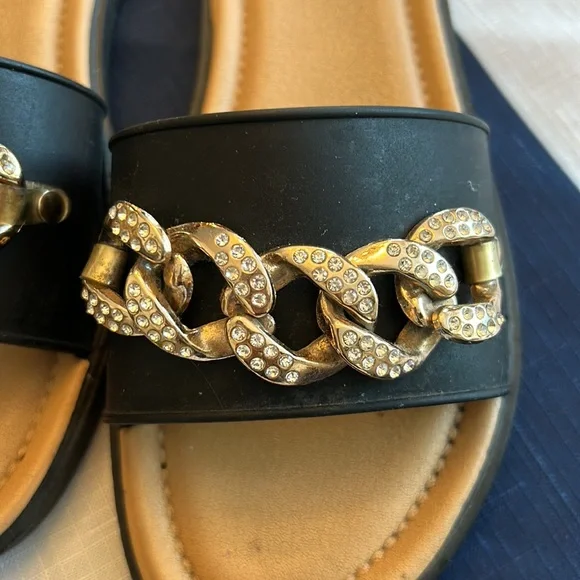 ARDENE black sandals with gold chain decor size 7 - Picture 4 of 7